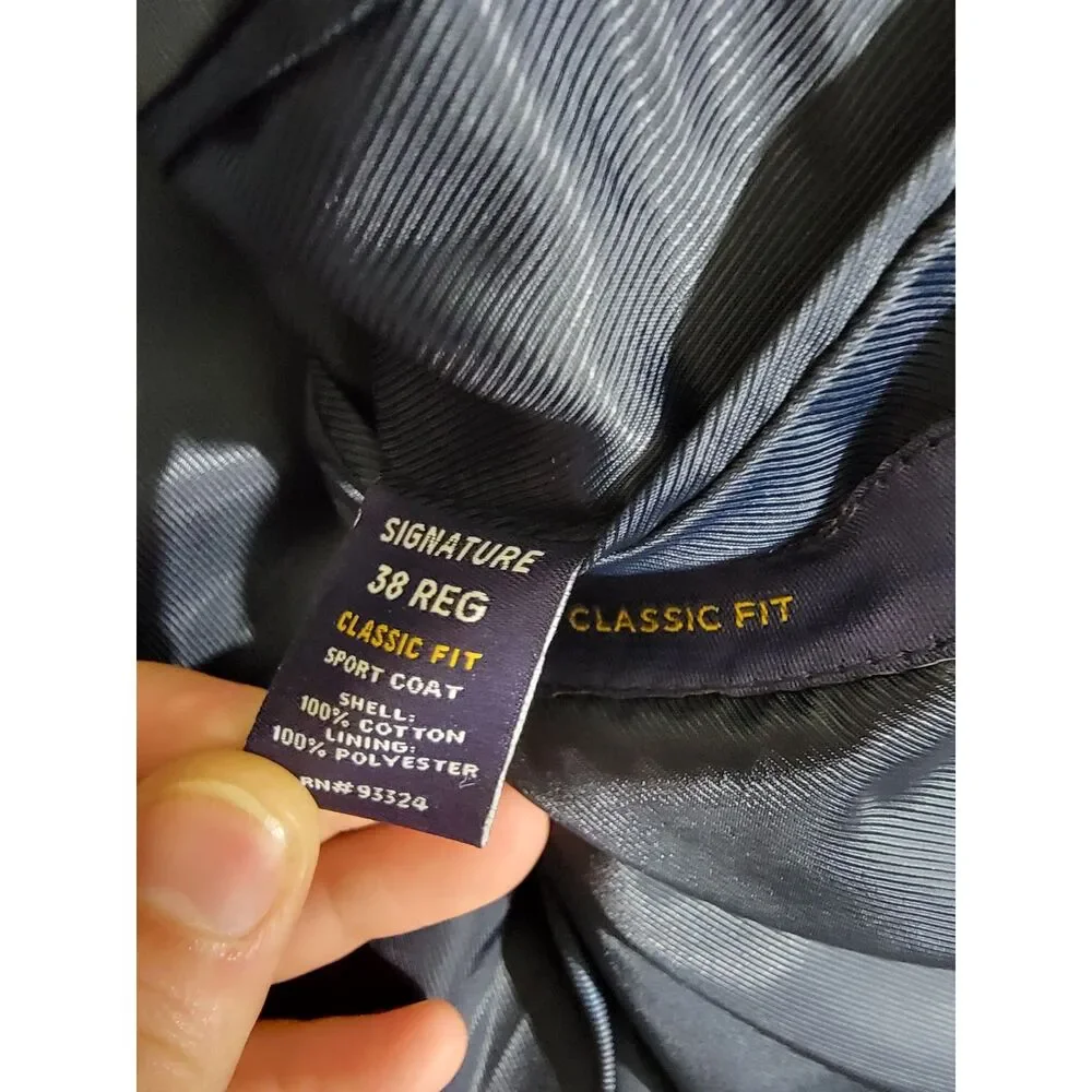 Stafford Signature 2-Button Navy Corduroy Suit Jacket Sport Coat Blazer - 38R
